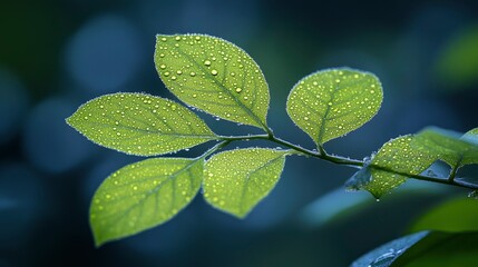 Poster - Dewdrops on Green Leaves