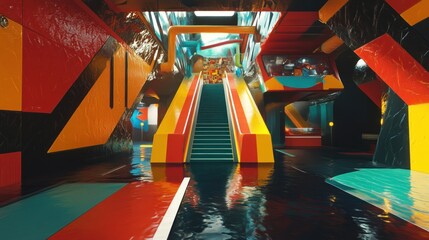 Poster - Colorful Stairway Leading Through a Futuristic Passageway