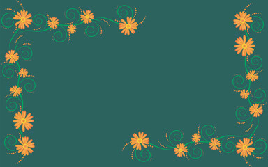 Green abstract background, floral design, orange illustration, vector, element