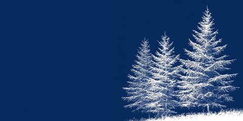 Poster - Silhouettes of three pine trees against a deep blue sky.