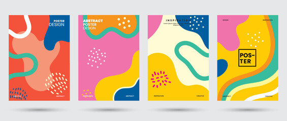 Wall Mural - Abstract collection background pattern. Vector fun doodle pattern and pop art creative covers design. Modern and retro minimalism trendy, popart color for cover template, poster or cover art.