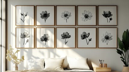 Canvas Print - A modern living space featuring framed floral art on the wall.