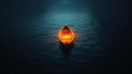 Poster - A glowing canoe floats on dark, tranquil waters at night.