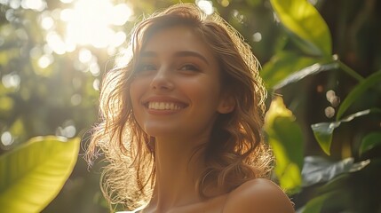 Wall Mural - Smiling Woman in a Lush Green Park Setting