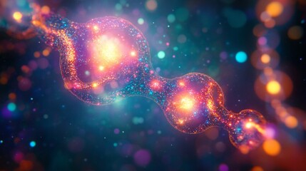 Poster - Visual representation of quantum entanglement illustrating interconnected particles in a vibrant cosmic backdrop