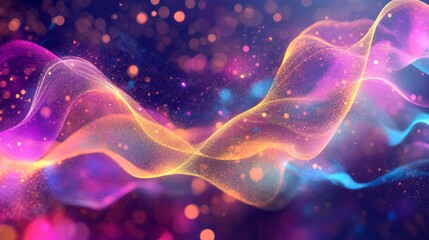 Poster - Futuristic quantum data transfer through teleportation experiments with vibrant wave patterns and scientific context