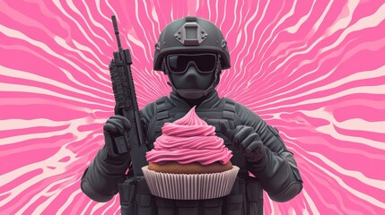 Wall Mural - cupcake soldier in groovy cartoon-style designs