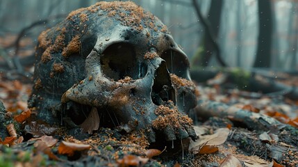 Sticker - A Skull in the Forest: A Haunting Image of Decay and Nature