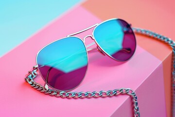 Canvas Print - Sunglasses sitting on top of a pink box, perfect for fashion or accessories photography