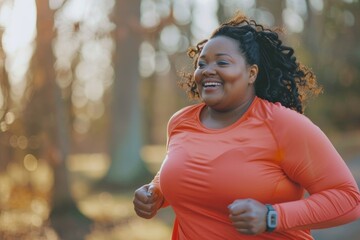 Aufkleber - A woman runs wearing an orange shirt and likely has somewhere to be