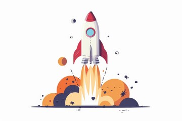 Poster - A high-tech rocket soaring through the sky with its red and white colors visible