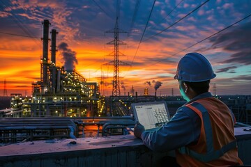 Aufkleber - A person in a hard hat examining a laptop, possibly for work or maintenance purposes