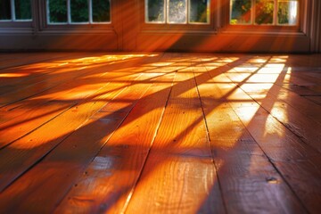 Poster - A warm beam of sunlight illuminates a wooden floor, creating a cozy atmosphere