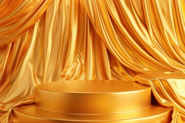 Poster - A gold stage with curtains, great for theatrical performances, concerts or events