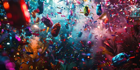 Poster - Colorful confetti falls through the air, perfect for celebrations and parties