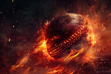 Aufkleber - A burning baseball surrounded by flames