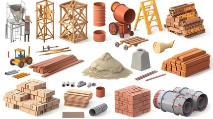 Aufkleber - A collection of various building materials, including wood, metal, concrete and more
