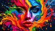 © Tark - A colorful splash of face shape paint, amazing splashscreen artwork, photoshop water art, liquid painting, swirling paint colors, ink splash, physics splashes of colors, Generative AI
