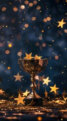 Wall Mural - golden trophy surrounded by glowing stars and sparkles. celebrating achievements and victories.