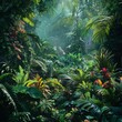 © STK - Lush Tropical Rainforest Jungle Landscape with Sunlight and Fog