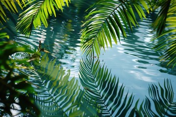 Aufkleber - Image of palm leaves reflected in calm pond water