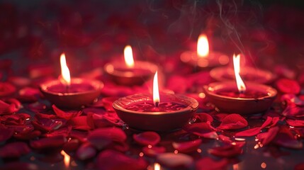 Sticker - A group of lit candles resting on a bed of rose petals, perfect for romantic and intimate settings