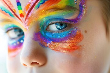 Poster - A young child with vibrant facial decorations, perfect for creative projects and artistic expressions