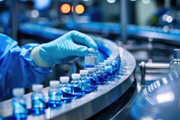 Poster - A person in a blue jacket and gloves operating on industrial equipment