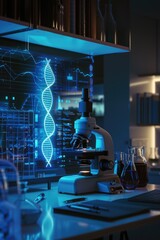 Aufkleber - A microscope sitting on a laboratory counter