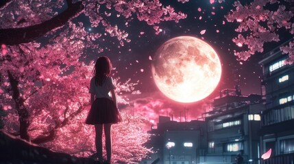Wall Mural - Woman at Full Moon