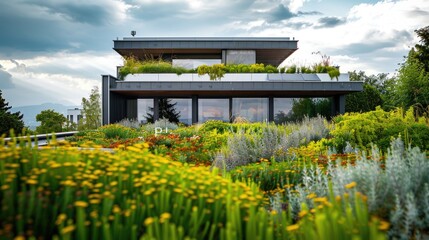 Poster - A large house with a lush rooftop garden, perfect for urban green spaces or gardening inspiration