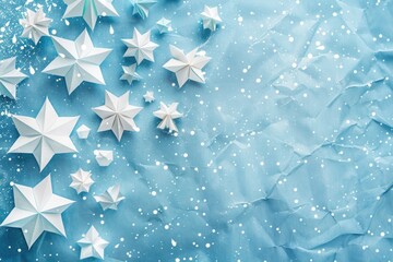 Poster - A set of colorful paper stars on a bright blue background, perfect for decoration or design projects