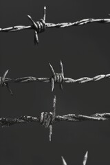 Poster - A close-up shot of a barbed wire fence, suitable for use in outdoor or industrial scenes