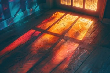 Poster - A wooden floor with sunlight shining through a window