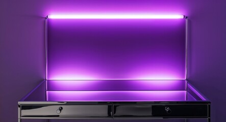 Gentle lavender glow illuminating a reflective chrome surface backdrop