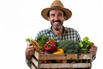 Canvas Print - A person holding a crate of fresh vegetables, ideal for food-related concepts and everyday life scenes