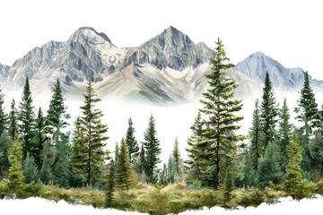 Poster - A scenic view of a mountain range with trees in the foreground, perfect for use in outdoor or environmental-themed projects