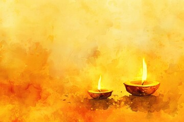 Poster - A close-up of two lit candles standing on a bright yellow background