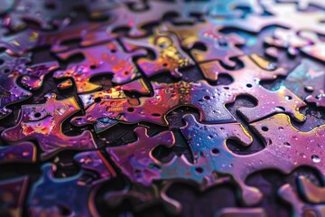 Poster - Close-up of a single puzzle piece on a flat surface, ideal for use in illustrations about problem-solving or thinking outside the box
