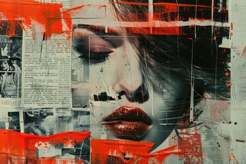 Poster - A portrait of a woman's face with red paint, useful for creative projects and art-inspired designs