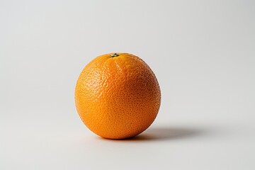 Poster - A single orange sits on a white surface, perfect for food or still life photography