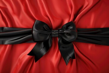 Poster - A single black bow on a red satin background