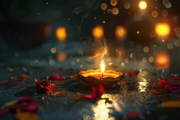 Poster - A single lit candle placed on a table