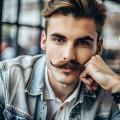 Wall Mural - Attractive young man with a mustache