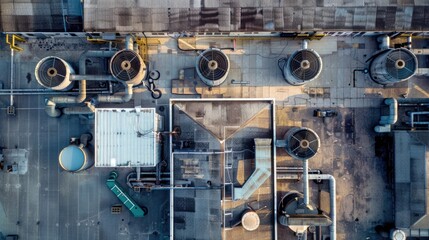 Poster - Aerial view of a building with many pipes visible