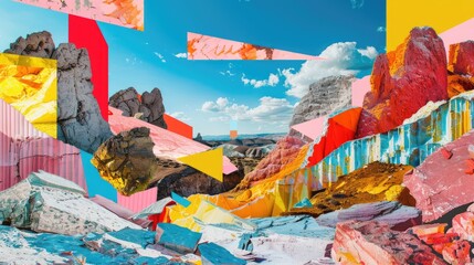 Poster - A vibrant collage of colorful rocks and rock formations in a desert landscape