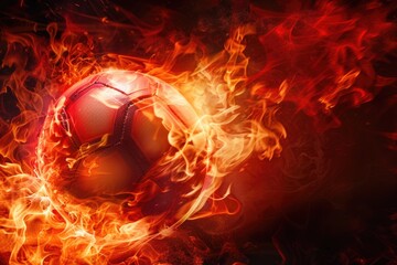 Poster - A burning soccer ball against a dark background