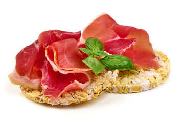 Wall Mural - Delicious Serrano ham, cured jamon iberico, isolated on white background