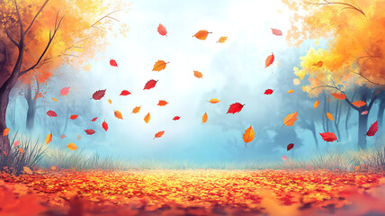 Wall Mural - stylish autumn landscape with colorful leaves creating a picturesque natural background