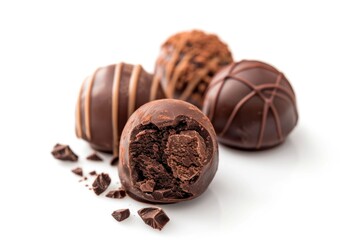 Sticker - A trio of rich chocolate truffles, one partially consumed, on a decorative plate or table